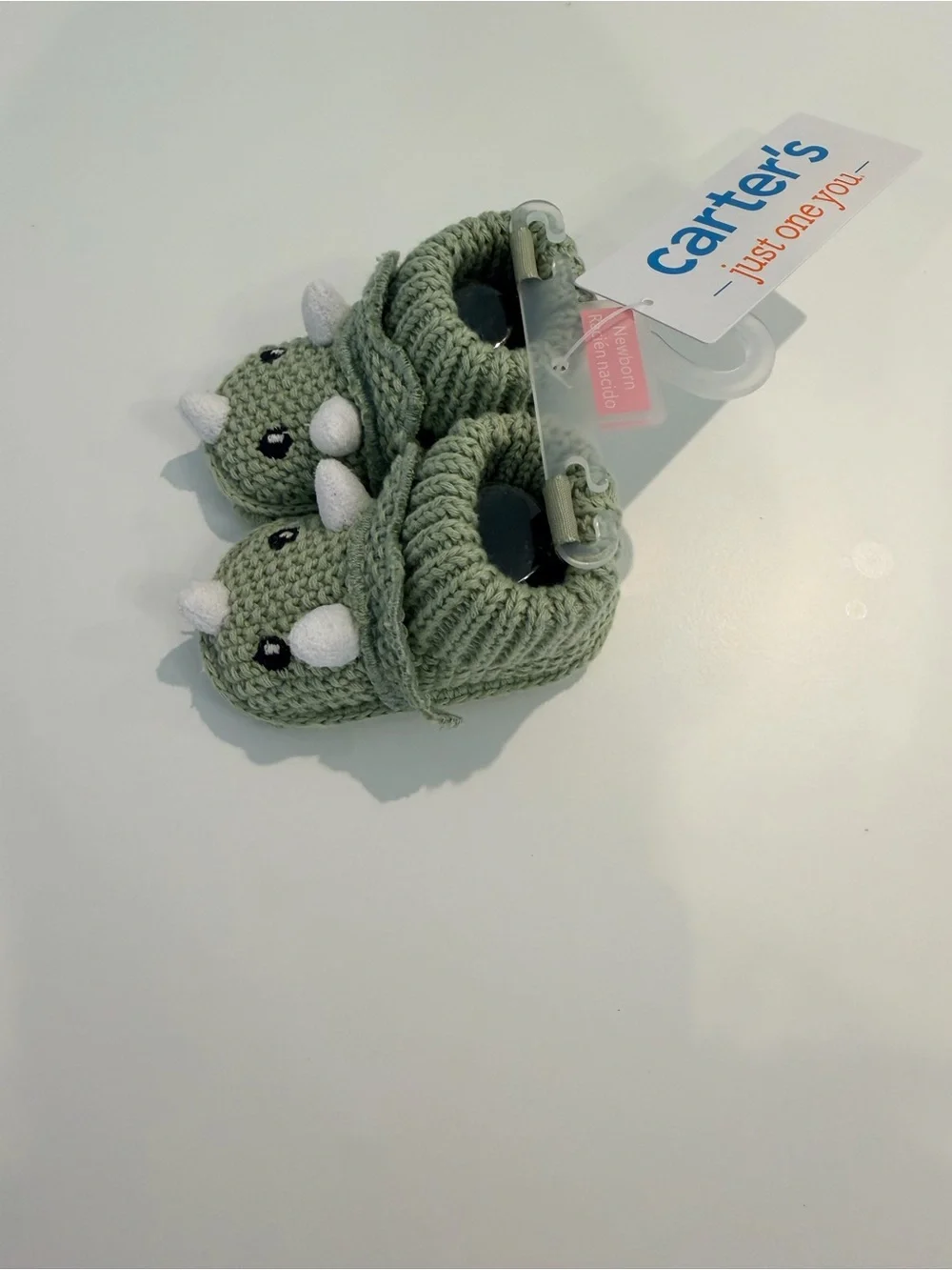 ✨ NWT Carter's Olive Green Knit Dino Baby Booties - Newborn ✨
